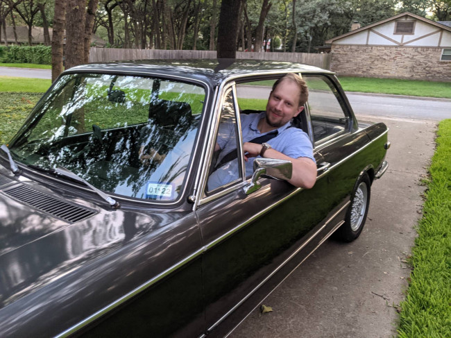 Alec in his vintage BMW