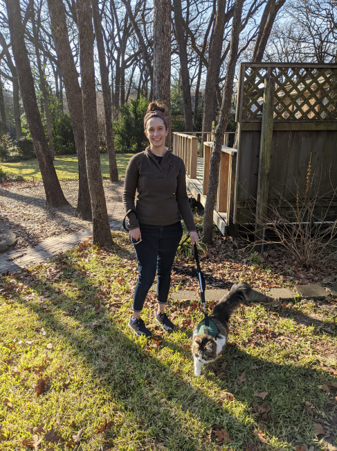 Moose and Camille on a backyard walk