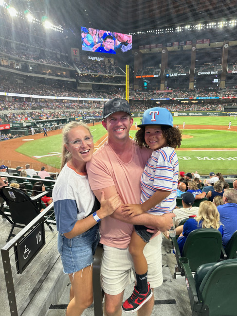 Taking Miles to a Rangers game! Miles hopes to start baseball this spring.