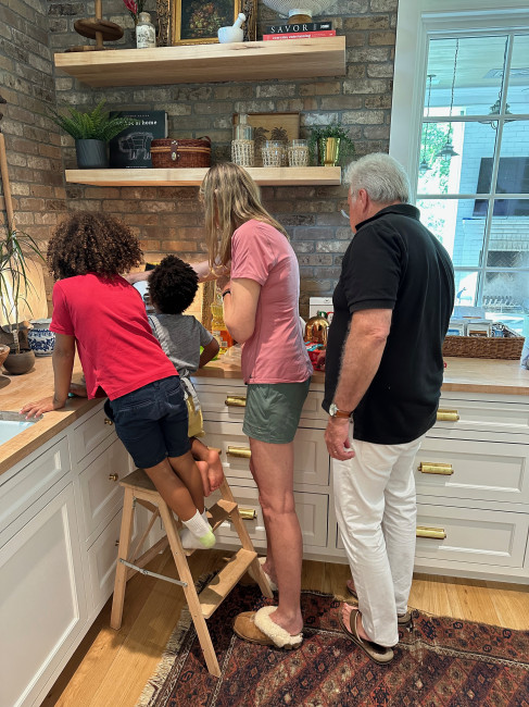 Too many cooks in this kitchen! Grandma & Papa love to work in the kitchen with the boys. Lo's dad likes to lead homemade pizza dinners & homemade sushi lunches. Lo's mom loves to bake with the boys.