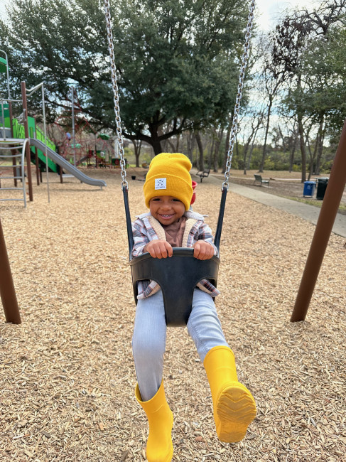 Wesley's park apparatus of choice is always the swings. He still insists on trying out the 